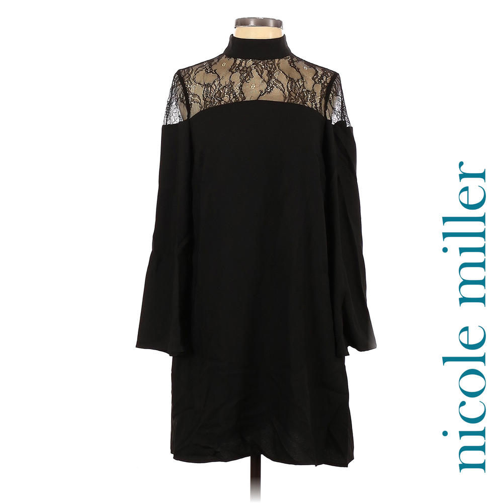 Nicole Miller High Lace Yoke Shift Dress in Black NWOT